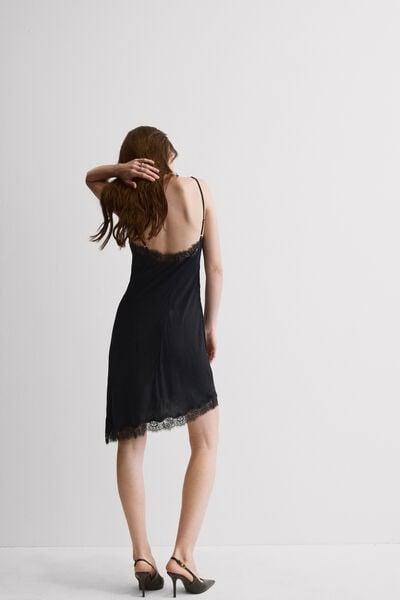 Black Asymmetrical Satin Slip, Black, large image number 2