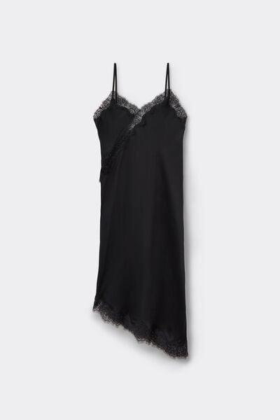 Black Asymmetrical Satin Slip, Black, large image number 3