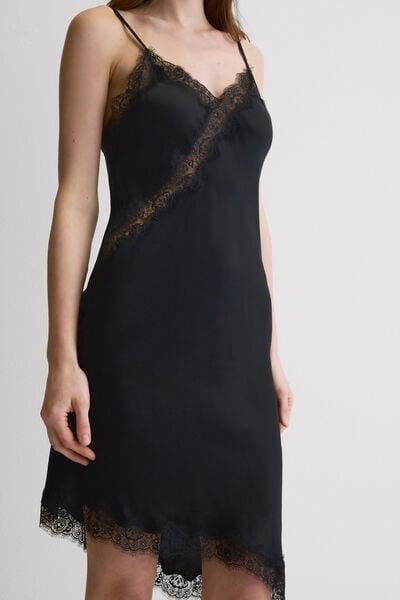 Black Asymmetrical Satin Slip, Black, large image number 5