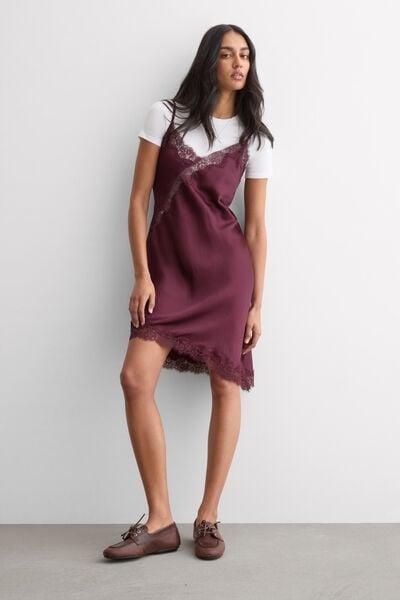 Burgundy Asymmetrical Satin Slip, 5601_028K, large image number 0
