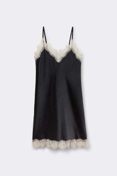 Black Frill Detail Silk Slip Dress, Black, large image number 3