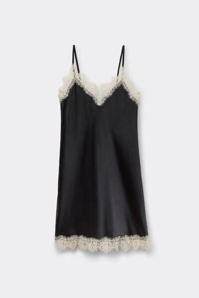 Black Frill Detail Silk Slip Dress, Black, large image number 5