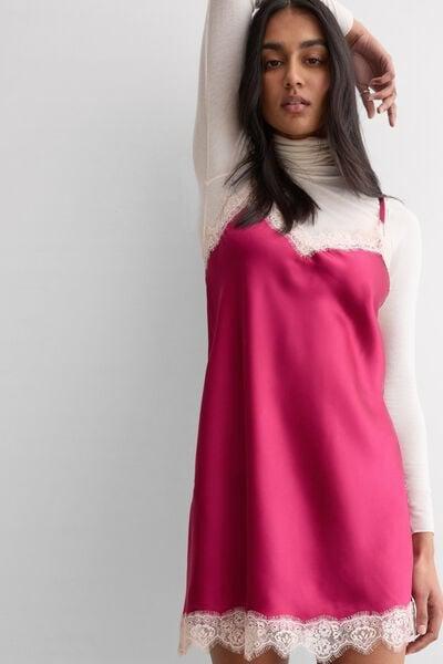 Pink Contrasting Lace Silk Slip, 5601_110K, medium