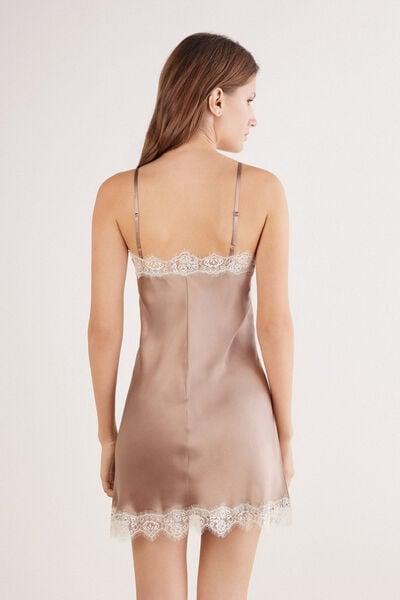 Brown Frill Detail Silk Slip Dress, 5601_119K, large image number 2