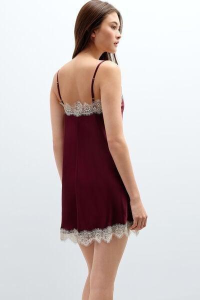 Burgundy Contrasting Lace Silk Slip Dress, 5601_181K, large image number 2