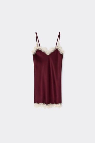 Burgundy Contrasting Lace Silk Slip Dress, 5601_181K, large image number 3
