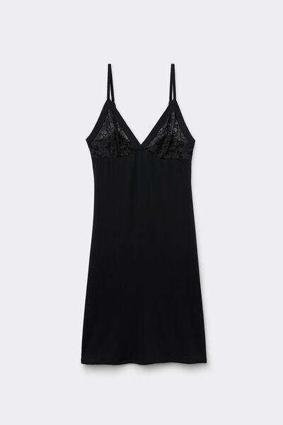 Black Delicate Pieces Modal And Lace Chemise, , large image number 2