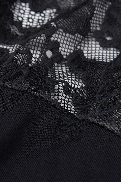 Black Delicate Pieces Modal And Lace Chemise, , large image number 4