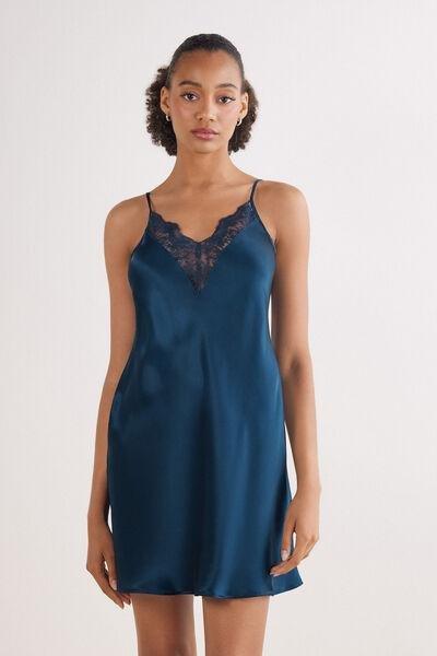 Navy Luxury Dreams Embroidered Silk Slip Dress, , large image number 0