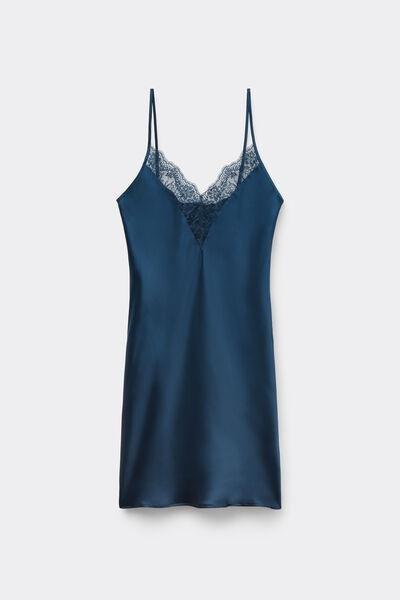 Navy Luxury Dreams Embroidered Silk Slip Dress, , large image number 1
