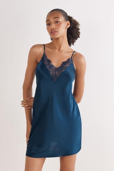 Navy Luxury Dreams Embroidered Silk Slip Dress, , large image number 2