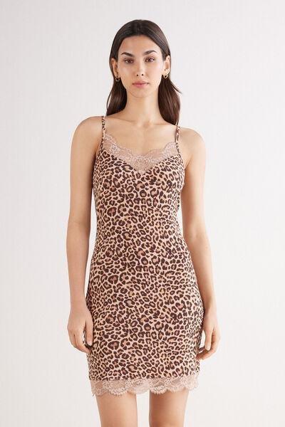 Beige Animal Print Pretty Savage Slip Dress, , medium