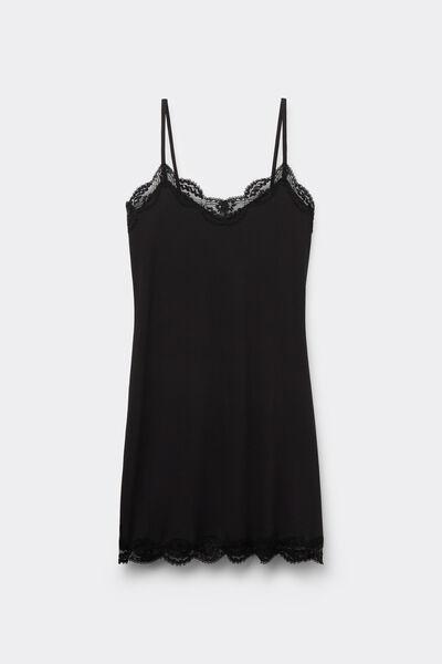 Black Your Every Wear Ribbed Lacy Slip Dress, , large image number 1