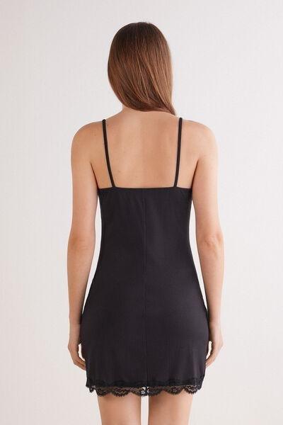 Black Your Every Wear Ribbed Lacy Slip Dress, , large image number 3
