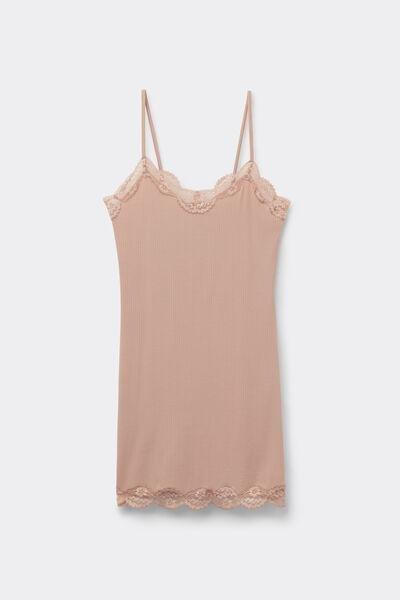 Beige Your Every Wear Ribbed Lacy Slip Dress, , large image number 2