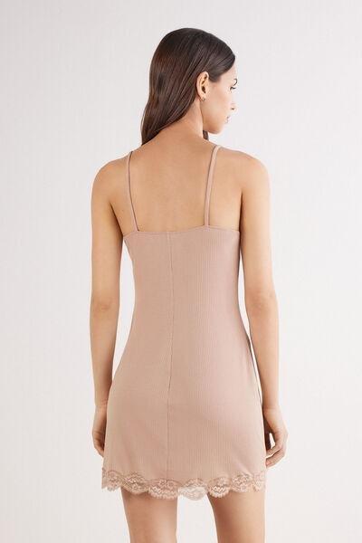 Beige Your Every Wear Ribbed Lacy Slip Dress, , large image number 3