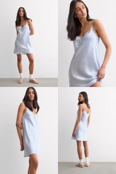 Blue Silky Flowers Silk And Lace Slip, 5601_060K, large image number 0