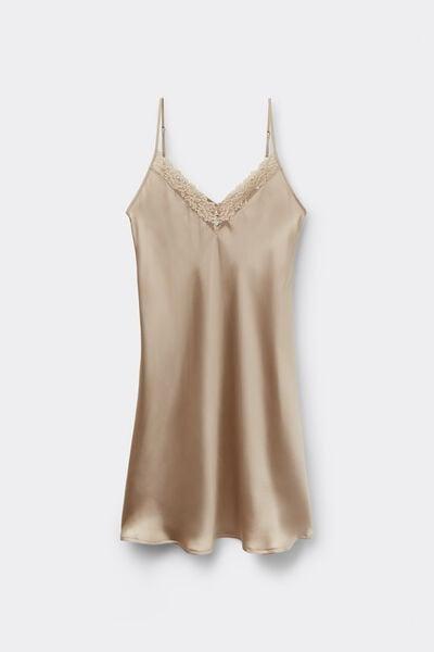 Beige Silky Flowers Silk And Lace Slip, 5601_447J, large image number 3