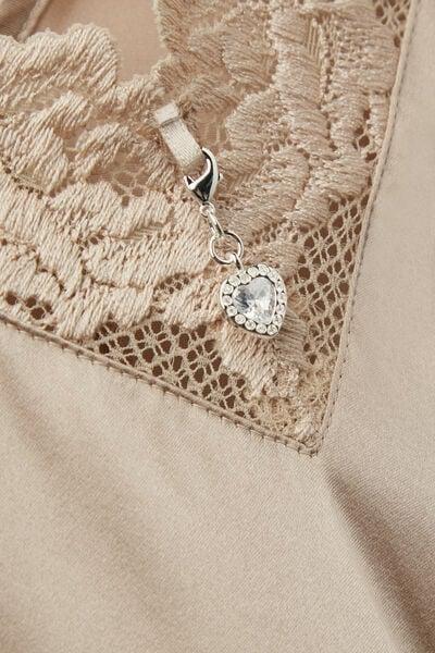 Beige Silky Flowers Silk And Lace Slip, 5601_447J, large image number 4