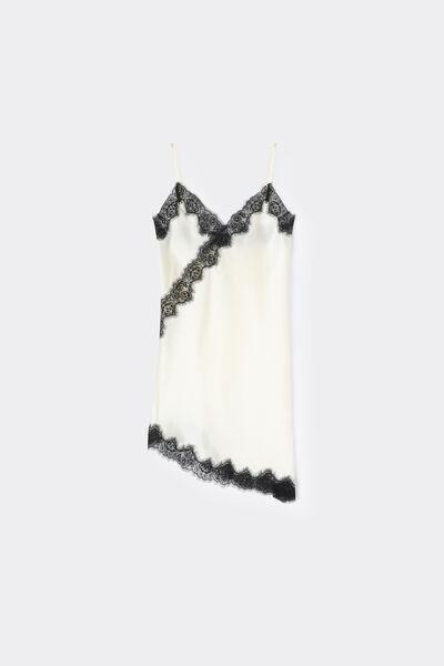 White/Black Brighten You Day Lace And Silk Asymmetrical Slip, Powder White/black, large image number 0