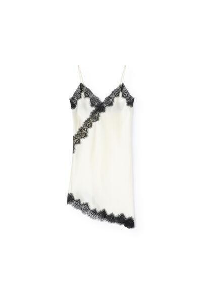 White/Black Brighten You Day Lace And Silk Asymmetrical Slip, Powder White/black, large image number 1
