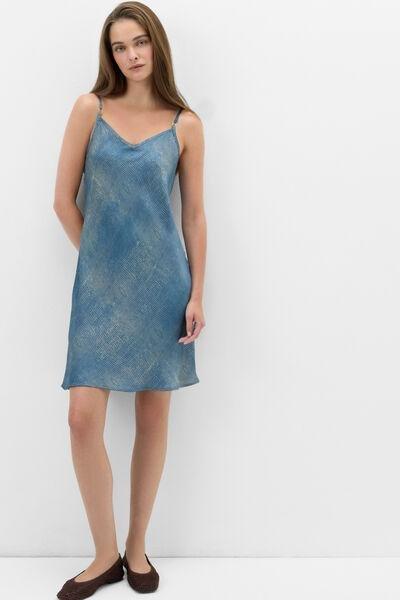 Grey Fanciful Flowers Printed Viscose Satin Slip Dress, 5601_194K, large image number 1