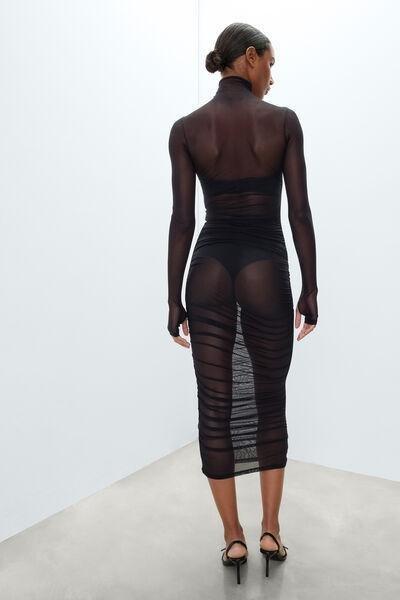 Black Long-Sleeved Tulle Dress, Black, medium