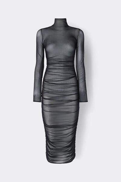 Black Long-Sleeved Tulle Dress, Black, large image number 3