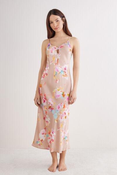 Pink Printed Satin Slip Dress, , medium