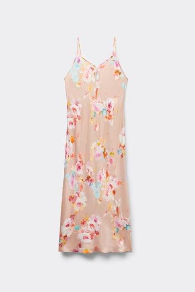 Pink Printed Satin Slip Dress, , large image number 1