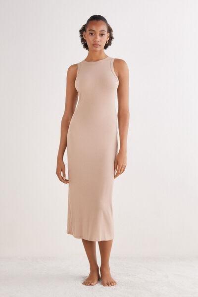 Beige Your Every Wear Long Ribbed Slip Dress, , large image number 0