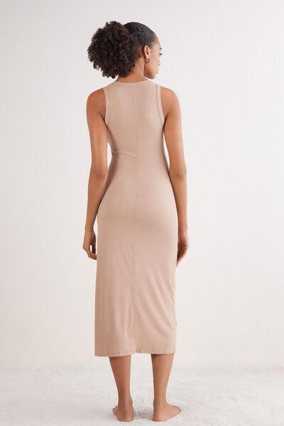 Beige Your Every Wear Long Ribbed Slip Dress, , large image number 3