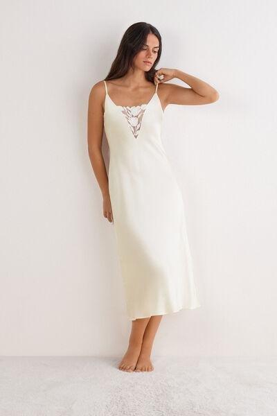 White All About Flowers Long Silk Slip Dress, Powder White, large image number 0