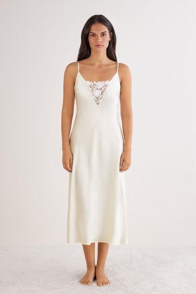 White All About Flowers Long Silk Slip Dress, Powder White, large image number 2