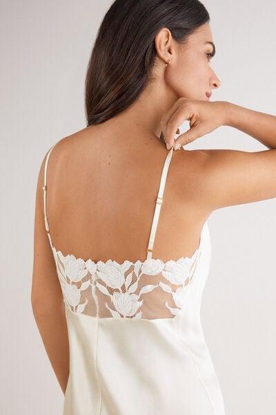 White All About Flowers Long Silk Slip Dress, Powder White, large image number 7