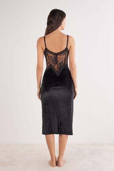 Black La Femme Fatale Long Slip In Velvet And Lace, Black, large image number 2