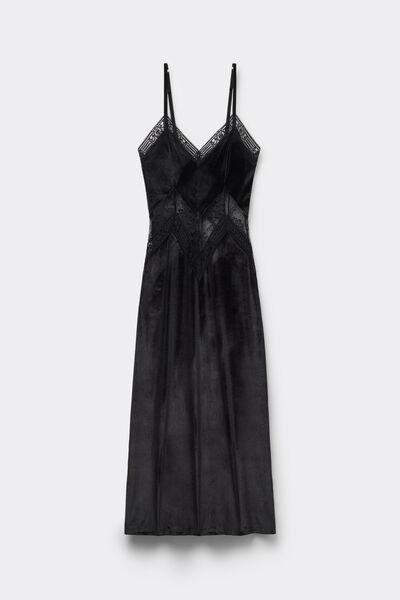 Black La Femme Fatale Long Slip In Velvet And Lace, Black, large image number 4