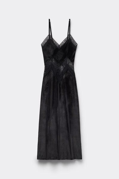 Black La Femme Fatale Long Lace Slip Dress, Black, large image number 7