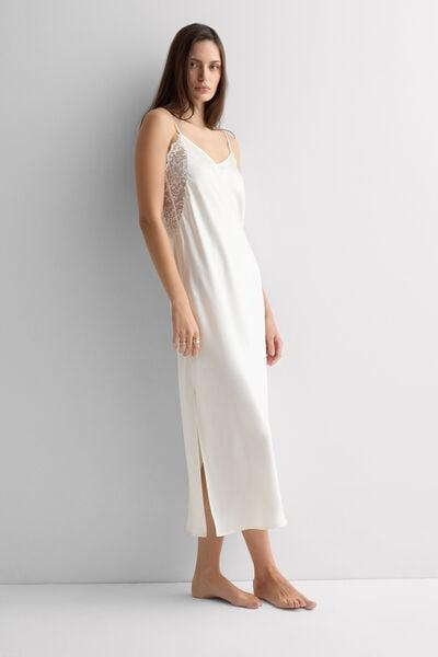 Ivory Ethereal Embrace Long Silk Slip, Powder White, large image number 1