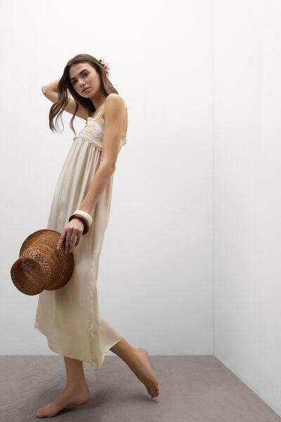 Beige Midsummer Dream Long Viscose Satin Slip, 5601_118K, large image number 0