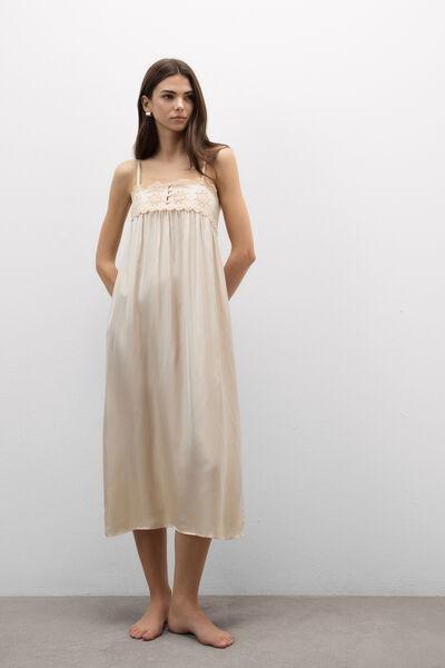 Beige Midsummer Dream Long Viscose Satin Slip, 5601_118K, large image number 1
