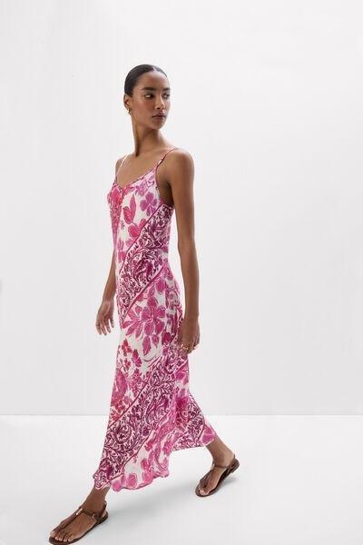 Pink Brighten Your Day Long Viscose Satin Slip, 5601_115K, large image number 0