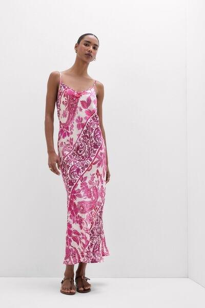 Pink Brighten Your Day Long Viscose Satin Slip, 5601_115K, large image number 1