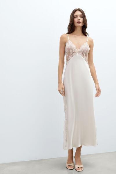 White From The Boudoir Long Silk Slip, Powder White, medium