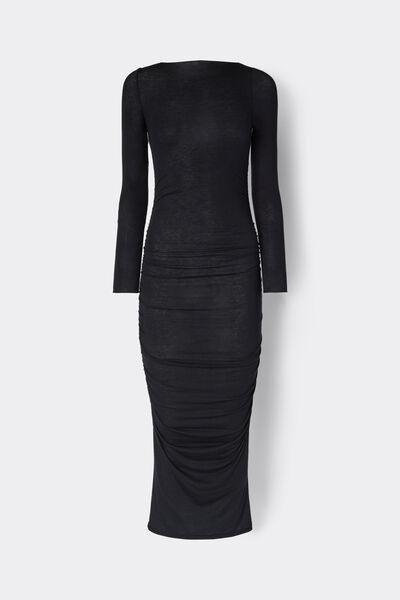 Black Long-Sleeved Ultralight Cashmere Dress, Black, large image number 0