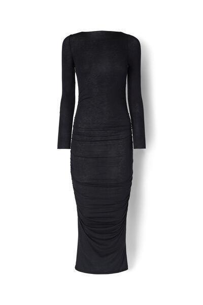 Black Long-Sleeved Ultralight Cashmere Dress, Black, large image number 1