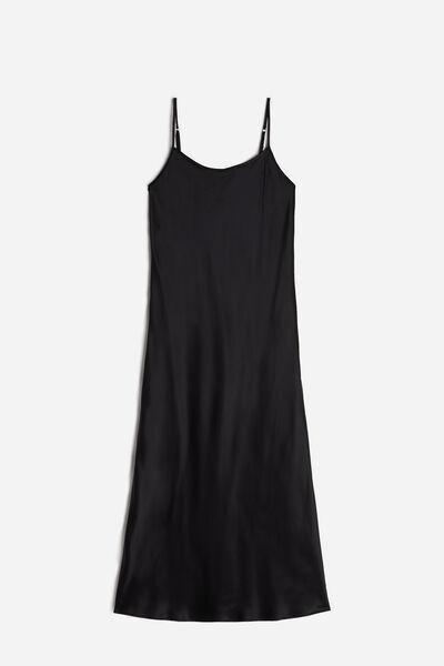 Black Midi-Length Silk Slip, , large image number 2