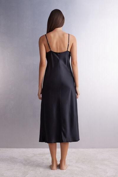 Black Midi-Length Silk Slip, , large image number 3