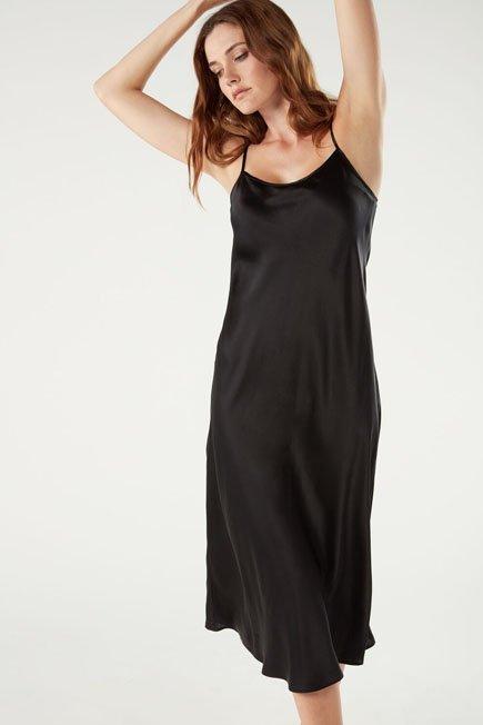 Black Midi Silk Slip Dress, , large image number 7