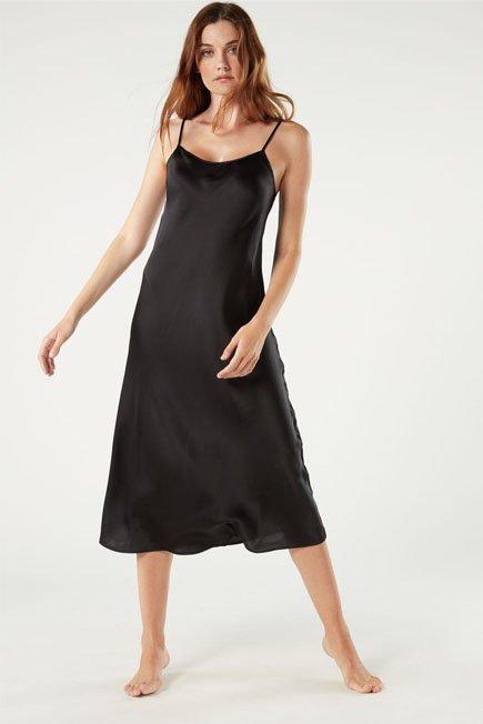Black Midi Silk Slip Dress, , large image number 8